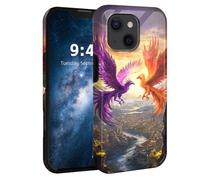 HJCYXJLK for iPhone 14 Case,Shockproof Dual Layer Silicone, Glossy Hard Shell with Twin Phoenixes Flight Cover,Wireless Charging Compatible,Durable Protection for iPhone 14