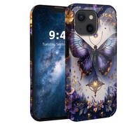 HJCYXJLK for iPhone 15 Case,Shockproof Dual Layer Silicone, Glossy Hard Shell with Butterfly Jewel Art Cover,Wireless Charging Compatible,Durable Protection for iPhone 15