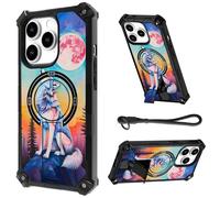 HJCYXJLK for iPhone 16 Pro Case, Heavy Duty Shockproof Bumper Cover, Magnetic Back & Kickstand, Wrist Strap, Rugged Protective Phone Case for iPhone 16 Pro, Wolf Moon Serenade