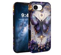 HJCYXJLK for iPhone 16E Case,Shockproof Dual Layer Silicone, Glossy Hard Shell with Butterfly Jewel Art Cover,Wireless Charging Compatible,Durable Protection for iPhone 16E