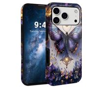 HJCYXJLK for iPhone 17 Pro Case,Shockproof Dual Layer Silicone, Glossy Hard Shell with Butterfly Jewel Art Cover,Wireless Charging Compatible,Durable Protection for iPhone 17 Pro