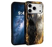 HJCYXJLK for iPhone 17 Pro Case,Shockproof Dual Layer Silicone, Glossy Hard Shell with Golden Twin Cats Cover,Wireless Charging Compatible,Durable Protection for iPhone 17 Pro