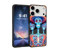 HJCYXJLK for iPhone 17 Pro Max Phone Case, Tempered Glass Back and Soft TPU Dual Layer Bumper, Shockproof Full Body Protective Anti-Slip Phone Case for iPhone 17 Pro Max, Day of Dead Skulls