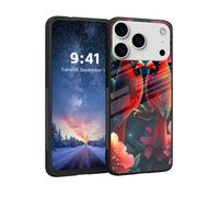 HJCYXJLK for iPhone 17 Pro Phone Case, Tempered Glass Back and Soft TPU Dual Layer Bumper, Shockproof Full Body Protective Anti-Slip Phone Case for iPhone 17 Pro, Vibrant Red Cardinals