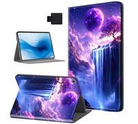 HJCYXJLK for Kindle Fire 7 2019/2017 Tablet Case, Auto Sleep/Wake,Leather Folio Cover with TPU Back Shell, Multi-Viewing Angles Flip for Kindle Fire 7 2019 Tablet Case, Purple Moon & Waterfall