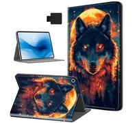 HJCYXJLK for Kindle Fire 7 2019/2017 Tablet Case, Auto Sleep/Wake,Leather Folio Cover with TPU Back Shell, Multi-Viewing Angles Flip for Kindle Fire 7 2019 Tablet Case, Wolf Under Fiery Moon
