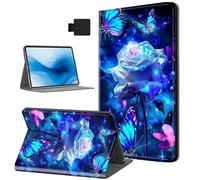 HJCYXJLK for Kindle Fire 7/7kids 2022 Tablet Case, Auto Sleep/Wake,Leather Folio Cover with TPU Back Shell, Multi-Viewing Angles Flip for Fire 7/7kids 2022 Tablet Case, Purple Roses Butterflies