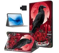 HJCYXJLK for Kindle Fire HD 8 2016/2017/2018 Tablet Case,Auto Sleep/Wake,Leather Folio Cover TPU Back Shell,Multi-Viewing Angles Flip Cover for Fire HD 8 2018,Black Raven Perched