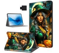 HJCYXJLK for Kindle Fire HD 8 2016/2017/2018 Tablet Case, Auto Sleep/Wake,Leather Folio Cover with TPU Back Shell, Multi-Viewing Angles Flip Cover for Fire HD 8 2018, Green Witch & Pumpkins