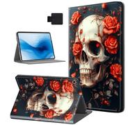 HJCYXJLK for Kindle Fire HD 8 2016/2017/2018 Tablet Case, Auto Sleep/Wake,Leather Folio Cover with TPU Back Shell, Multi-Viewing Angles Flip Cover for Fire HD 8 2018, Skull with Red Roses