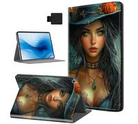 HJCYXJLK for Kindle Fire HD 8 2016/2017/2018 Tablet Case, Auto Sleep/Wake,Leather Folio Cover with TPU Back Shell, Multi-Viewing Angles Flip Cover for Fire HD 8 2018, Witch with Green Gem