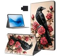 HJCYXJLK for Kindle Fire HD 8 2016/2017/2018 Tablet Case, Auto Sleep/Wake,Leather Folio Cover with TPU Back Shell, Multi-Viewing Angles Flip Cover for Fire HD 8 2018, Raven & Rose Skull