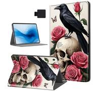 HJCYXJLK for Kindle Fire HD10 2019/2017 Tablet Case, Auto Sleep/Wake,Leather Folio Cover with TPU Back Shell, Multi-Viewing Angles Flip for Fire HD10 Tablet Case, Raven on Skull