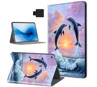 HJCYXJLK for Kindle Fire HD10 2019/2017 Tablet Case, Auto Sleep/Wake,Leather Folio Cover with TPU Back Shell, Multi-Viewing Angles Flip for Fire HD10 Tablet Case, Two Cute Dolphins