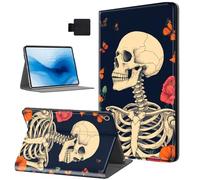 HJCYXJLK for Kindle Fire HD10 2019/2017 Tablet Case, Auto Sleep/Wake,Leather Folio Cover with TPU Back Shell, Multi-Viewing Angles Flip for Fire HD10 Tablet Case, Skull Butterflies Bloom