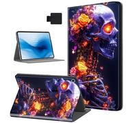 HJCYXJLK for Kindle Fire HD10 2019/2017 Tablet Case, Auto Sleep/Wake,Leather Folio Cover with TPU Back Shell, Multi-Viewing Angles Flip for Fire HD10 Tablet Case, Flower Crowned Skull