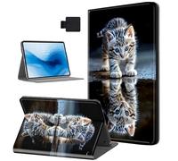 HJCYXJLK for Kindle Fire HD10 2021/2023 Tablet Case, Auto Sleep/Wake,Leather Folio Cover with TPU Back Shell, Multi-Viewing Angles Flip for Fire HD10 Tablet Case, Reflection Cat
