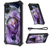 HJCYXJLK for Samsung Galaxy A06 Case, Heavy Duty Shockproof Bumper Cover, Magnetic Back & Kickstand, Wrist Strap, Rugged Protective Phone Case for A06 5G, Moonlight Fairy