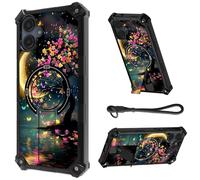 HJCYXJLK for Samsung Galaxy A06 Case, Heavy Duty Shockproof Bumper Cover, Magnetic Back & Kickstand, Wrist Strap, Rugged Protective Phone Case for A06 5G, Moonlight Tree