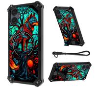 HJCYXJLK for Samsung Galaxy A06 Case, Heavy Duty Shockproof Bumper Cover, Magnetic Back & Kickstand, Wrist Strap, Rugged Protective Phone Case for A06 5G, Moonlight Colorful Wolf