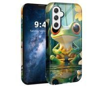 HJCYXJLK for Samsung Galaxy A14 Phone Case, Dual Layer Hard Shell Silicone Cover for A14, Glossy Shockproof Phone Case, Compatible with Wireless Charging, Frog Flower Pond