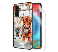 HJCYXJLK for Samsung Galaxy A14 Phone Case, Soft TPU Shockproof Full Body Protection Cover 6.5" for Samsung Galaxy A14, Lightweight Compatible Wireless Charging, Cute Highland Cows