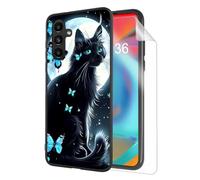 HJCYXJLK for Samsung Galaxy A25 Phone Case, Soft TPU Shockproof Full Body Protection Cover 6.5" for Samsung Galaxy A25, Lightweight Compatible Wireless Charging, Moonlight Black Cat
