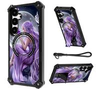 HJCYXJLK for Samsung Galaxy A26 Case, Heavy Duty Shockproof Bumper Cover, Magnetic Back & Kickstand, Wrist Strap, Rugged Protective Phone Case for A26 5G, Moonlight Fairy