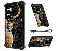 HJCYXJLK for Samsung Galaxy A26 Case, Heavy Duty Shockproof Bumper Cover, Magnetic Back & Kickstand, Wrist Strap, Rugged Protective Phone Case for A26 5G, Moonlight Cats