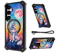 HJCYXJLK for Samsung Galaxy A26 Case, Heavy Duty Shockproof Bumper Cover, Magnetic Back & Kickstand, Wrist Strap, Rugged Protective Phone Case for A26 5G, Wolf Moon Serenade