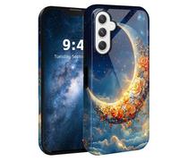 HJCYXJLK for Samsung Galaxy A35 Case,Shockproof Dual Layer Silicone, Glossy Hard Shell with Floral Moon Crescent Cover,Wireless Charging Compatible,Durable Protection for A35