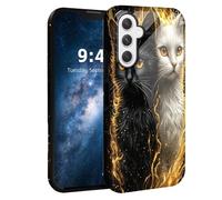 HJCYXJLK for Samsung Galaxy A35 Case,Shockproof Dual Layer Silicone, Glossy Hard Shell with Golden Twin Cats Cover,Wireless Charging Compatible,Durable Protection for A35