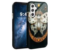 HJCYXJLK for Samsung Galaxy A35 Case,Shockproof Dual Layer Silicone, Glossy Hard Shell with Ornate Moth on Golden Crescent Moon Cover,Wireless Charging Compatible,Durable Protection for A35
