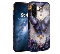 HJCYXJLK for Samsung Galaxy A36 Case,Shockproof Dual Layer Silicone, Glossy Hard Shell with Butterfly Jewel Art Cover,Wireless Charging Compatible,Durable Protection for A36
