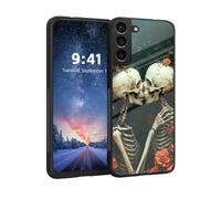 HJCYXJLK for Samsung Galaxy S22 Plus Phone Case, Tempered Glass Back and Soft TPU Dual Layer Bumper, Shockproof Full Body Protective Phone Case for Samsung Galaxy S22 Plus, Skull Couple Kiss