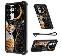 HJCYXJLK for Samsung Galaxy S24 Ultra Case, Heavy Duty Shockproof Bumper Cover, Magnetic Back & Kickstand, Wrist Strap, Rugged Protective Phone Case for S24 Ultra, Moonlight Cats