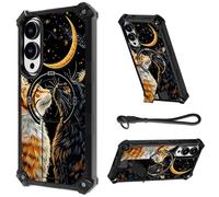 HJCYXJLK for Samsung Galaxy S25 Edge Case, Heavy Duty Shockproof Bumper Cover, Magnetic Back & Kickstand, Wrist Strap, Rugged Protective Phone Case for S25 Edge, Moonlight Cats