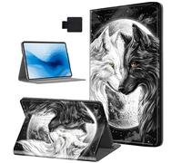 HJCYXJLK for Samsung Galaxy Tab A9 Plus Tablet Case, Auto Sleep/Wake,PU Leather Folio Cover with TPU Back Shell, Multi-Viewing Angles Flip for Galaxy Tab A9+ Tablet Case, Black White Wolves