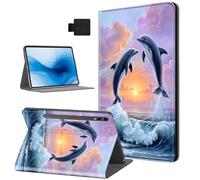 HJCYXJLK for Samsung Galaxy Tab S9/S10/S8 Ultra Tablet Case, Auto Sleep/Wake,Leather Folio Cover with TPU Back Shell, Multi-Viewing Angles Flip for Tab S9/S10/S8 Ultra Case, Two Cute Dolphins