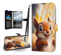 HJCYXJLK for T-Mobile Revvl 8 Case, Flip PU Leather Shockproof Phone Case for T-Mobile Revvl 8/Phone 3, Phone Wallet with Magnetic Clasp Card Holder, Cute Squirrel
