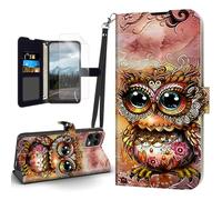 HJCYXJLK for T-Mobile Revvl 8 Pro Case, Flip PU Leather Shockproof Phone Case for T-Mobile Revvl 8 Pro, Phone Wallet with Magnetic Clasp Card Holder and Screen Protector, Cute Peculiar Owl