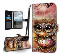 HJCYXJLK for TCL 50 SE Case, Flip PU Leather Shockproof Phone Case for TCL 50 SE, Phone Wallet with Magnetic Clasp Card Holder and Screen Protector, Cute Peculiar Owl