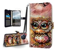 HJCYXJLK for TCL 60 NxtPaper Case, Flip PU Leather Shockproof Phone Case for TCL 60 NxtPaper, Phone Wallet with Magnetic Clasp Card Holder and Screen Protector, Cute Peculiar Owl