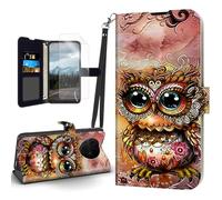 HJCYXJLK for TCL 60 SE/605 Case, Flip PU Leather Shockproof Phone Case for TCL 60 SE/605, Phone Wallet with Magnetic Clasp Card Holder and Screen Protector, Cute Peculiar Owl