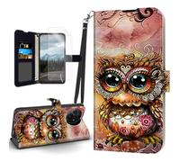 HJCYXJLK for TCL 60 SE NXTpaper Case, Flip PU Leather Shockproof Phone Case for TCL 60 SE NXTpaper, Phone Wallet with Magnetic Clasp Card Holder and Screen Protector, Cute Peculiar Owl