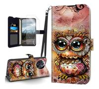HJCYXJLK for TCL 60R Case, Flip PU Leather Shockproof Phone Case for TCL 60R, Phone Wallet with Magnetic Clasp Card Holder and Screen Protector, Cute Peculiar Owl