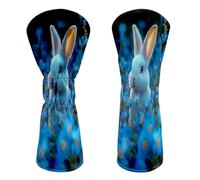 HJCYXJLK Golf Club Head Covers, Premium Leather Golf Headcovers for Driver Fairway Woods, Stylish Protective Covers for Women Men, Blue Flower White Bunny Dream