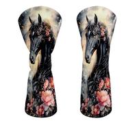 HJCYXJLK Golf Club Head Covers, Premium Leather Golf Headcovers for Driver Fairway Woods, Stylish Protective Covers for Women Men, Floral Black Horse Dream