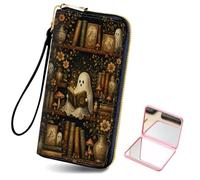 HJCYXJLK Long Wallet for Women,Little Library Ghost Keeper Wristlet Wallet