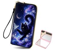 HJCYXJLK Long Wallet for Women,Lunar Moth Black Cat Wristlet Wallet